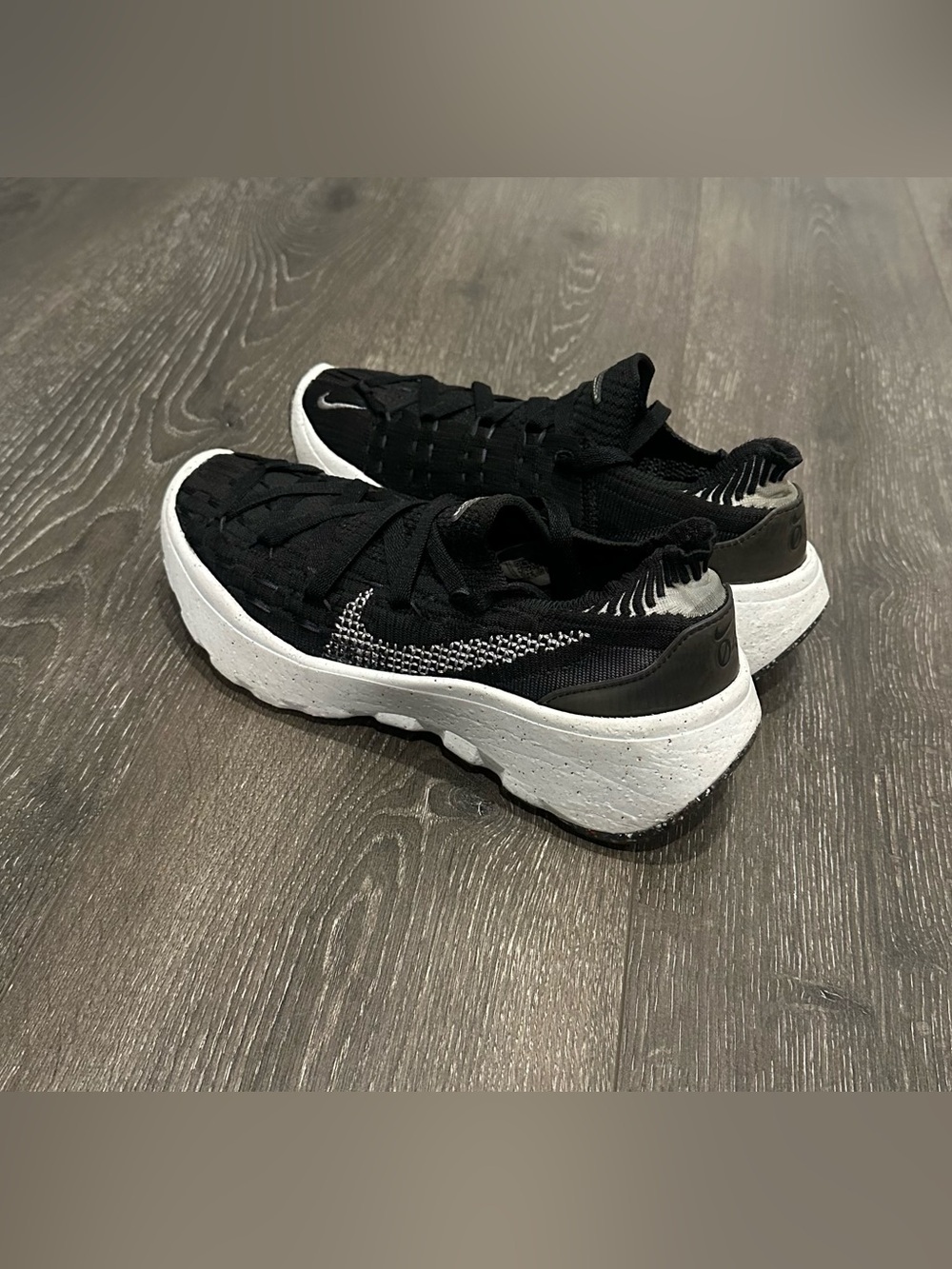 Nike Space Hippie04 W Black Knit Platform Sneakers with White Speckled Sole